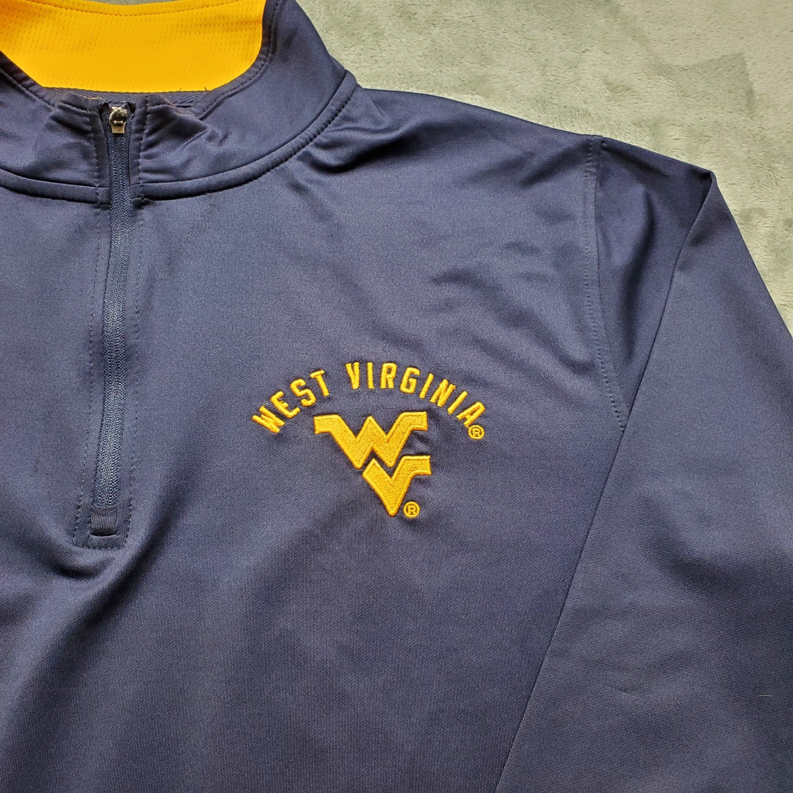 Champion 1/4 Zip Pullover West Virginia Embroidered Logo Navy Yellow Men Sz L