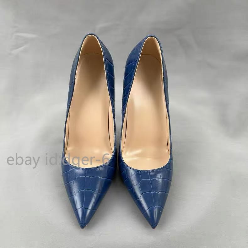 12cm High Heels Crocodile-Embossed Pointed-Toe Pumps Women Pointy Toe Elegant
