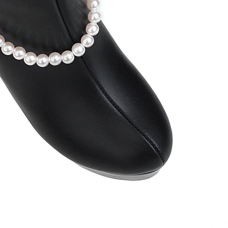 Women High Heel Platform Beads Ankle Boot Shoes Wedding Pumps Mary Janes Fashion