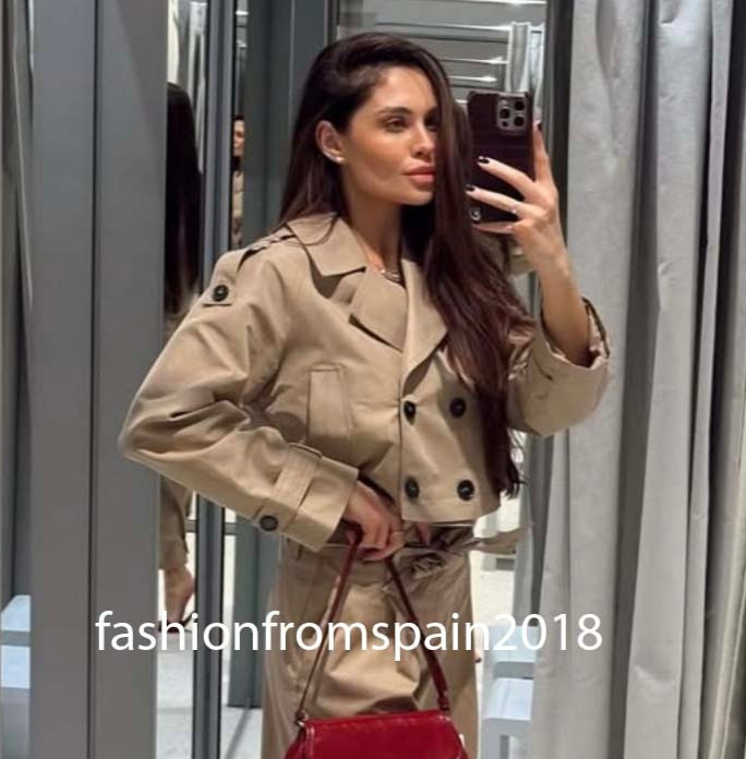 ZARA NEW WOMAN CROPPED CROSSOVER TRENCH COAT TAUPE BROWN XS-XXL 3046/061/704