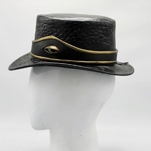 Handmade Black Croc Leather Look Top Hat Gold Band Steampunk Gothic Costume