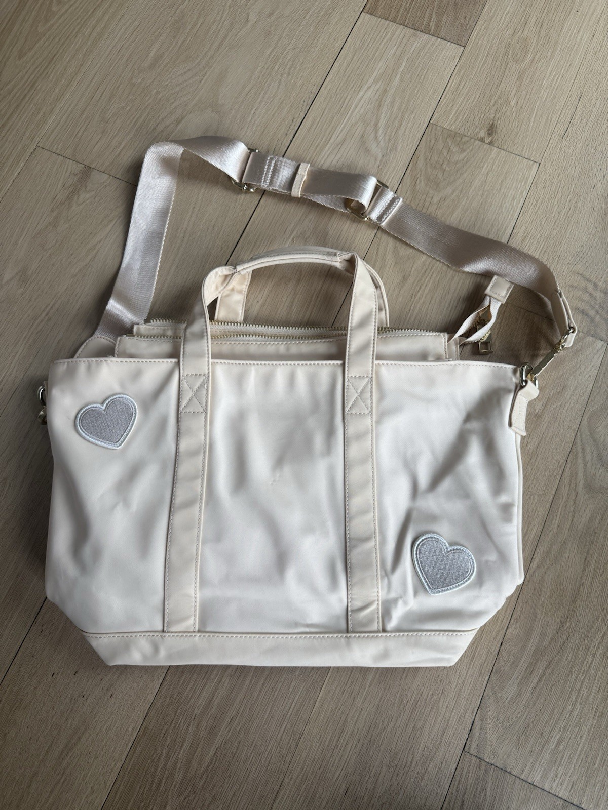 Stoney Clover Lane Classic Mini Tote in Color Sand And Embroidered Heart Patches