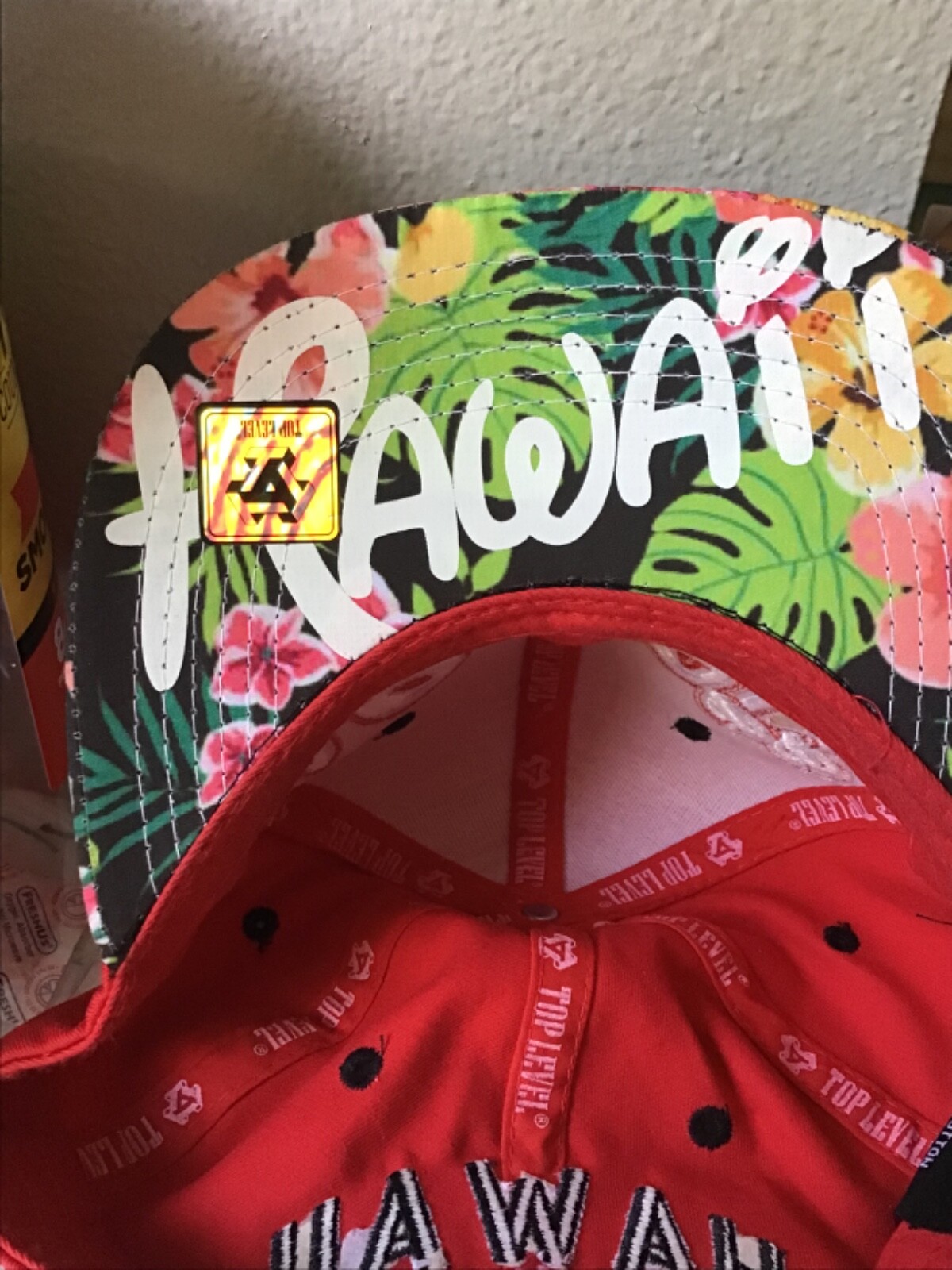 New Hawaii Top Level Baseball Cap Hat Red Floral One Size Fits All