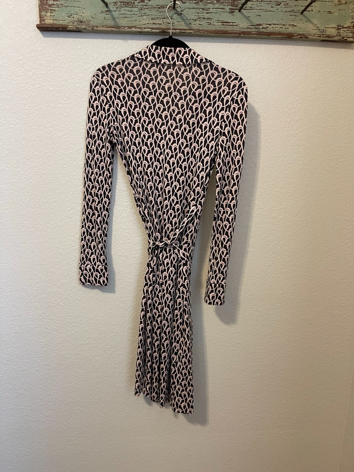 Diane Von Furstenburg Silk Wrap Dress Classic Black Print V-neck Tie Women 2