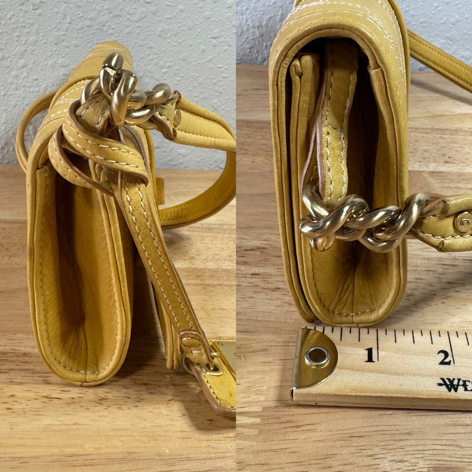 Liz Claiborne Geniune Yellow Leather Y2K Baggett Style Shoulder Handbag