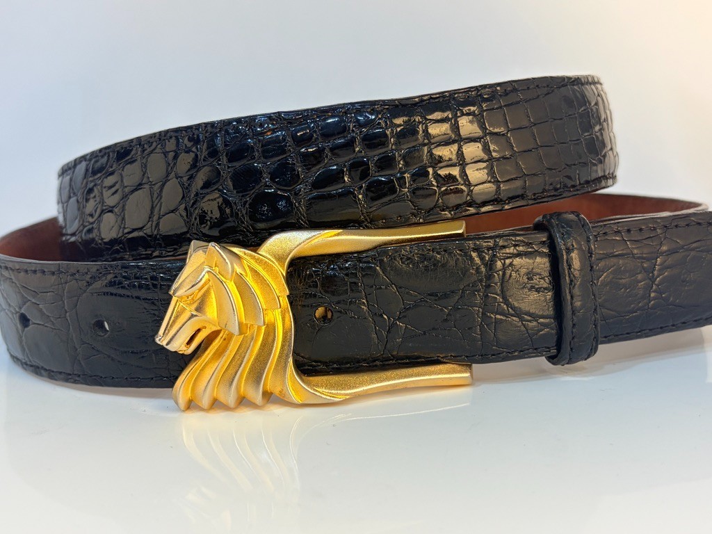 Rick Cameron Sterling Silver .925 Wolf Vermeil Belt Buckle Genuine Alligator 36