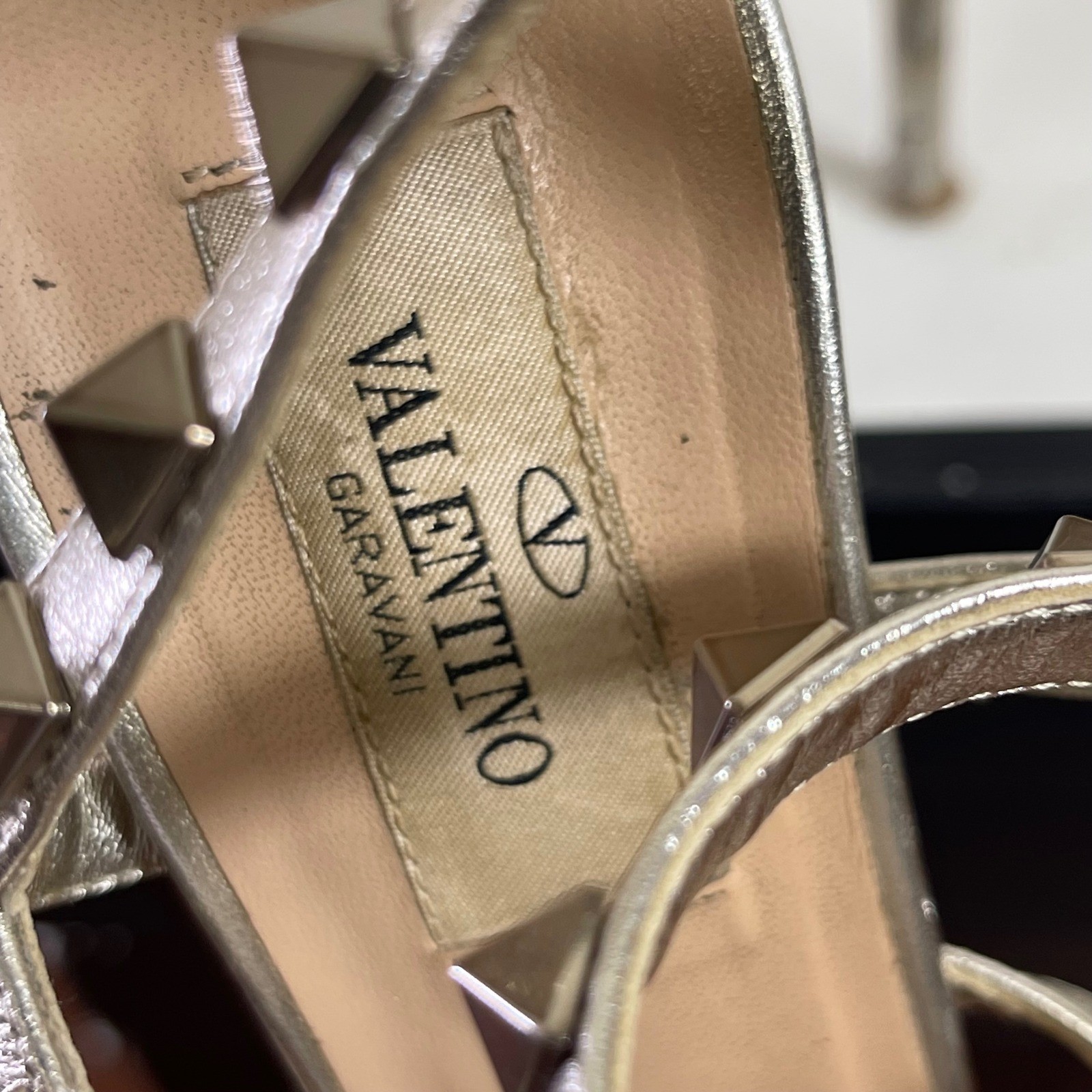 Valentino Garavani Silver Leather Rockstud Heels Sandals Women’s 37 EU/7 US