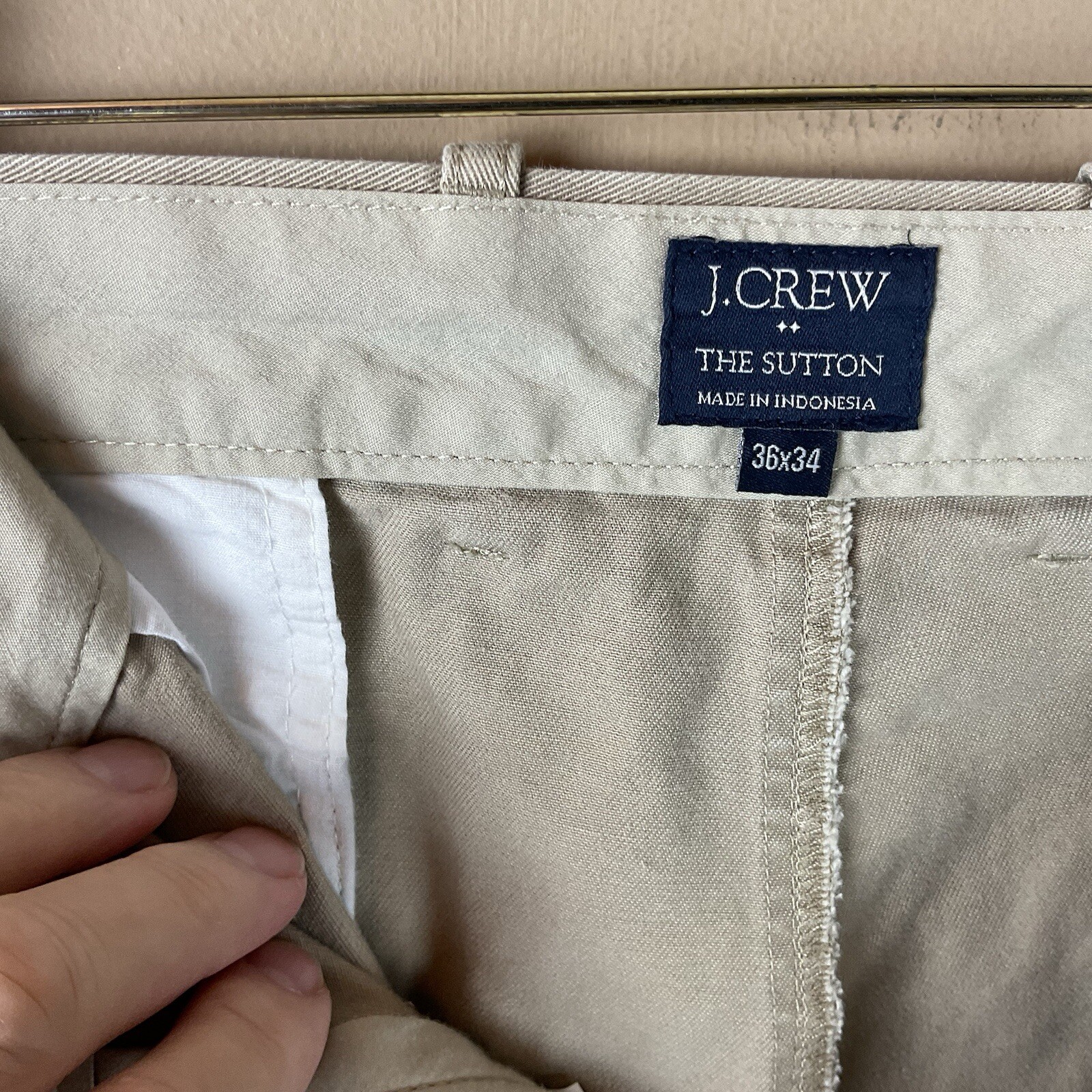 J. Crew The Sutton Chino Dress Pants Mens 36 X 34 Khaki Cotton Flat Front