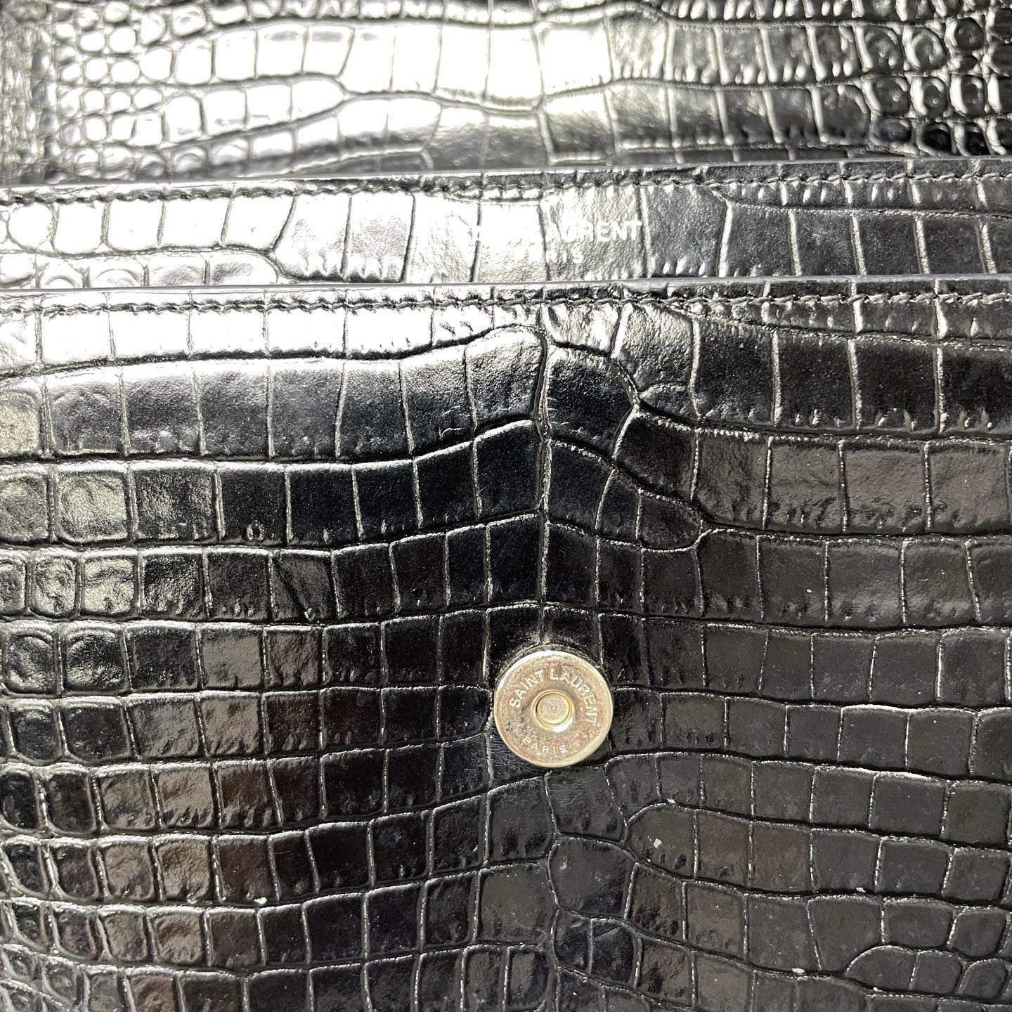 Authentic Saint Laurent Sunset Crocodile Embossed Leather Crossbody Black eBay