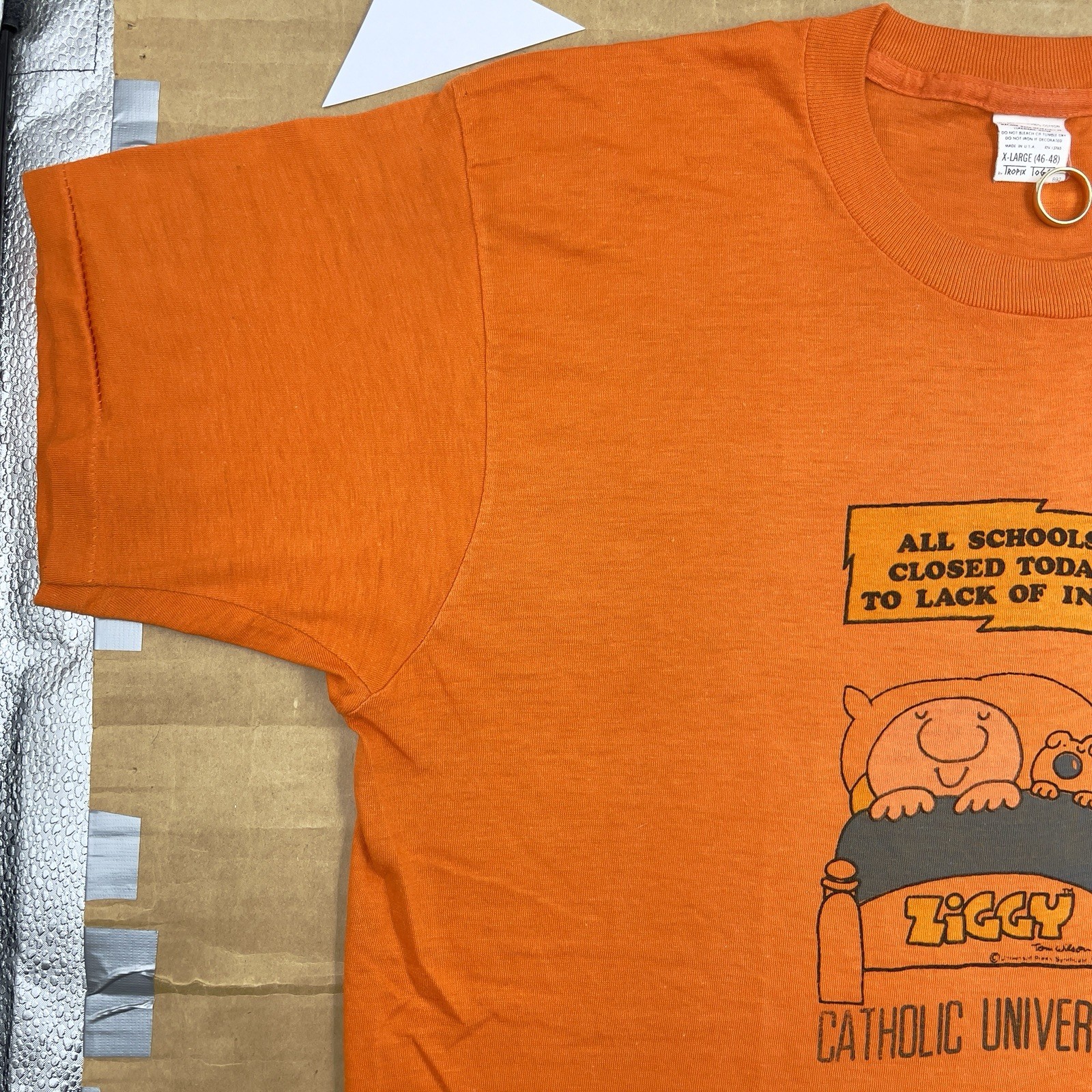 VTG 70s Ziggy 20.75” x 27.25” Catholic University Humor T Shirt