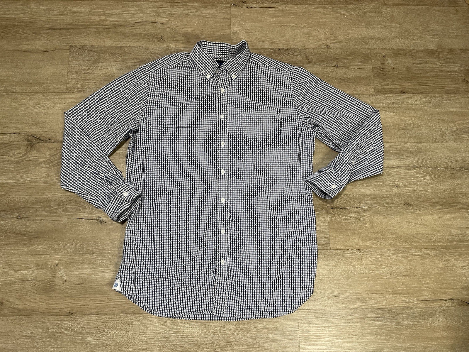 $298 Haspel Men Blue White Sz L Plaid Long-Sleeve Cotton Button Shirt