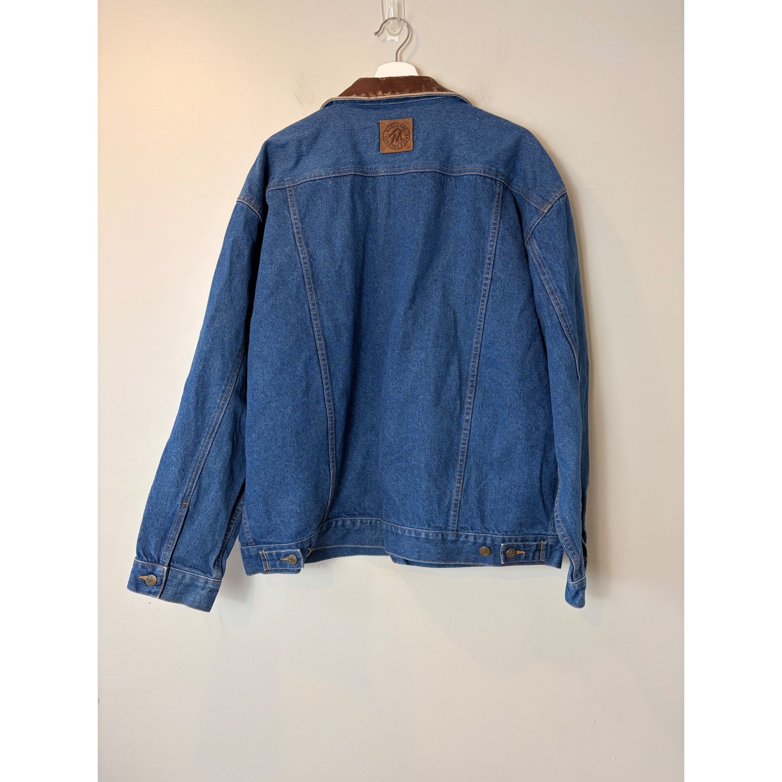 Vintage Marlboro Country Store Denim Jacket Leather Collar XL Blue