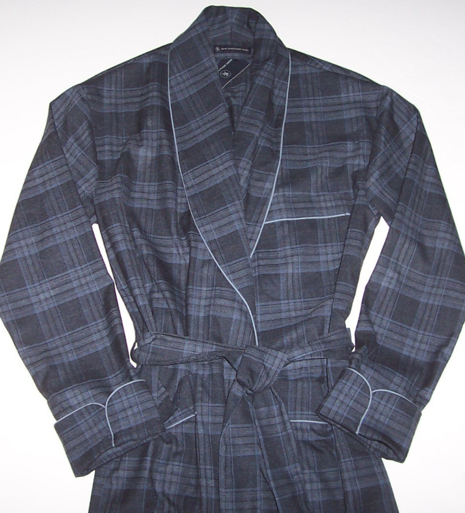 NWT Hart Schaffner Marx $195 NAVY BLUE/GRAY PLAID Woven Robe Men’s S/M SHARP