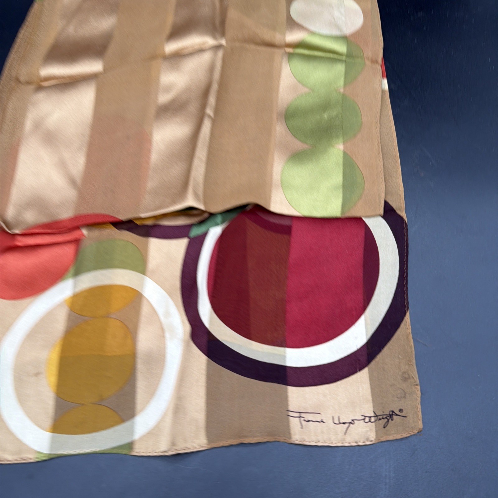 Frank Lloyd Wright Silk Scarf 56.5×11 Inches Art Deco Signed Multicolor Vintage