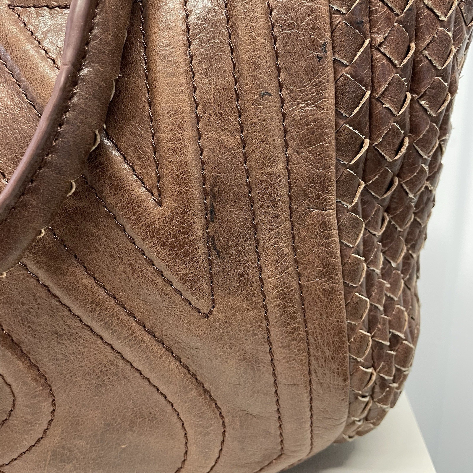 Elliott Lucca Brown Leather Embroidered Quilted Hobo Shoulder Bag Purse