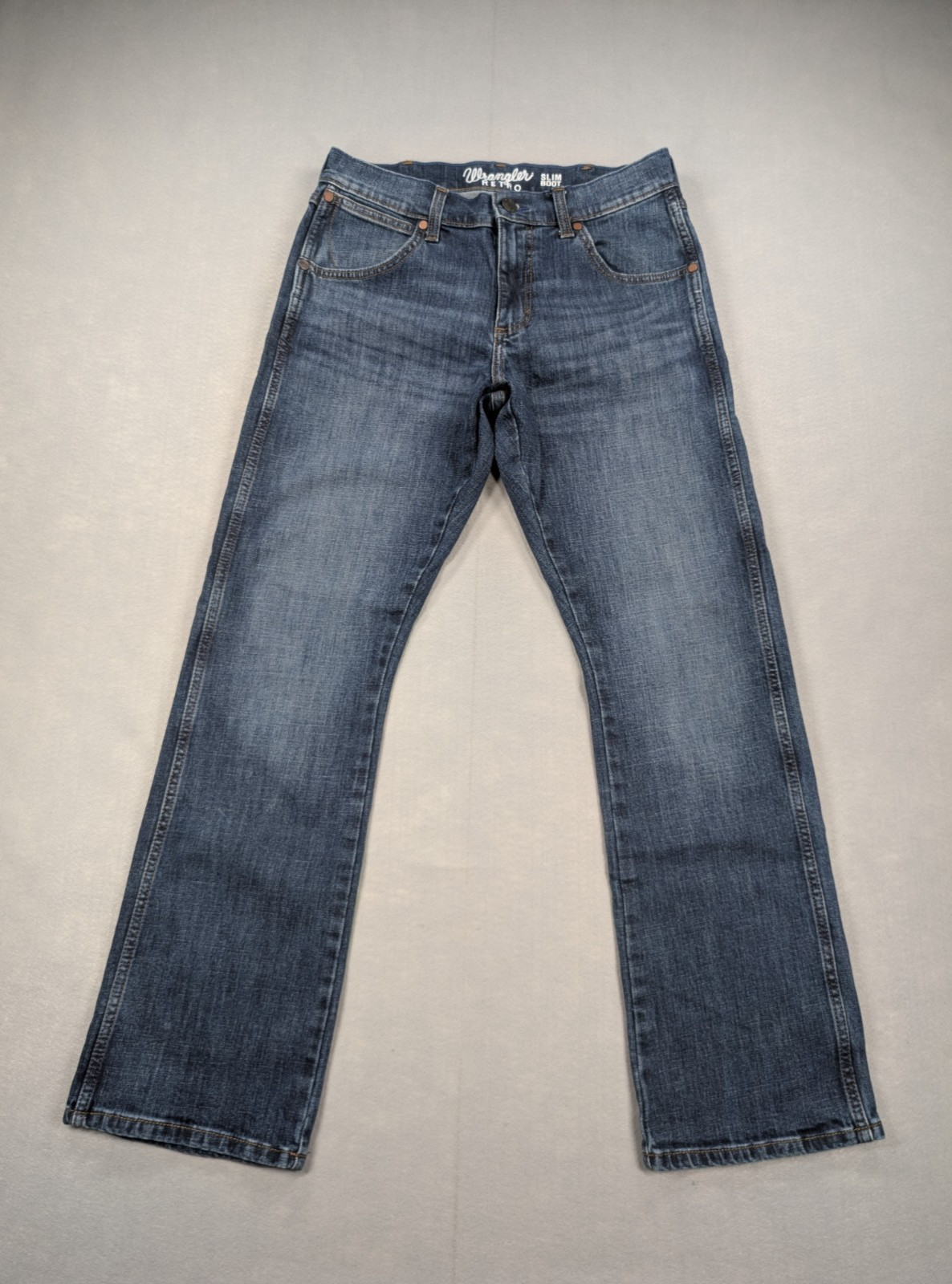 Wrangler Retro Mens Slim Boot Jeans 30×31 Blue Medium Wash Cowboy Western Carter
