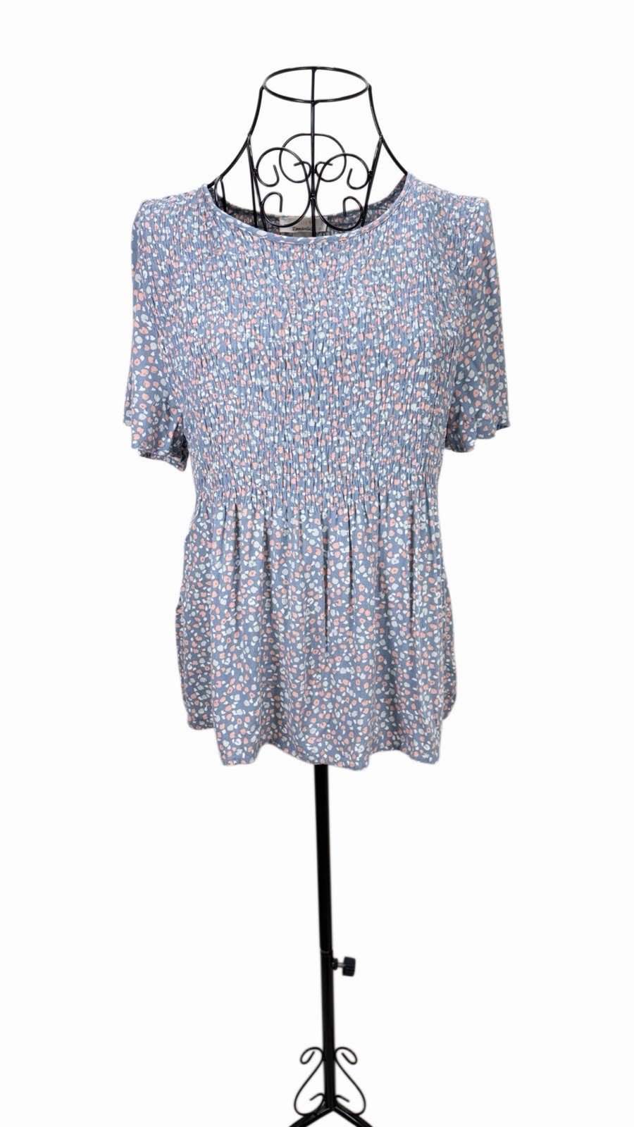 Romantics Women’s Floral Romper One-Piece L Blue Pink White Rayon Crew Neck