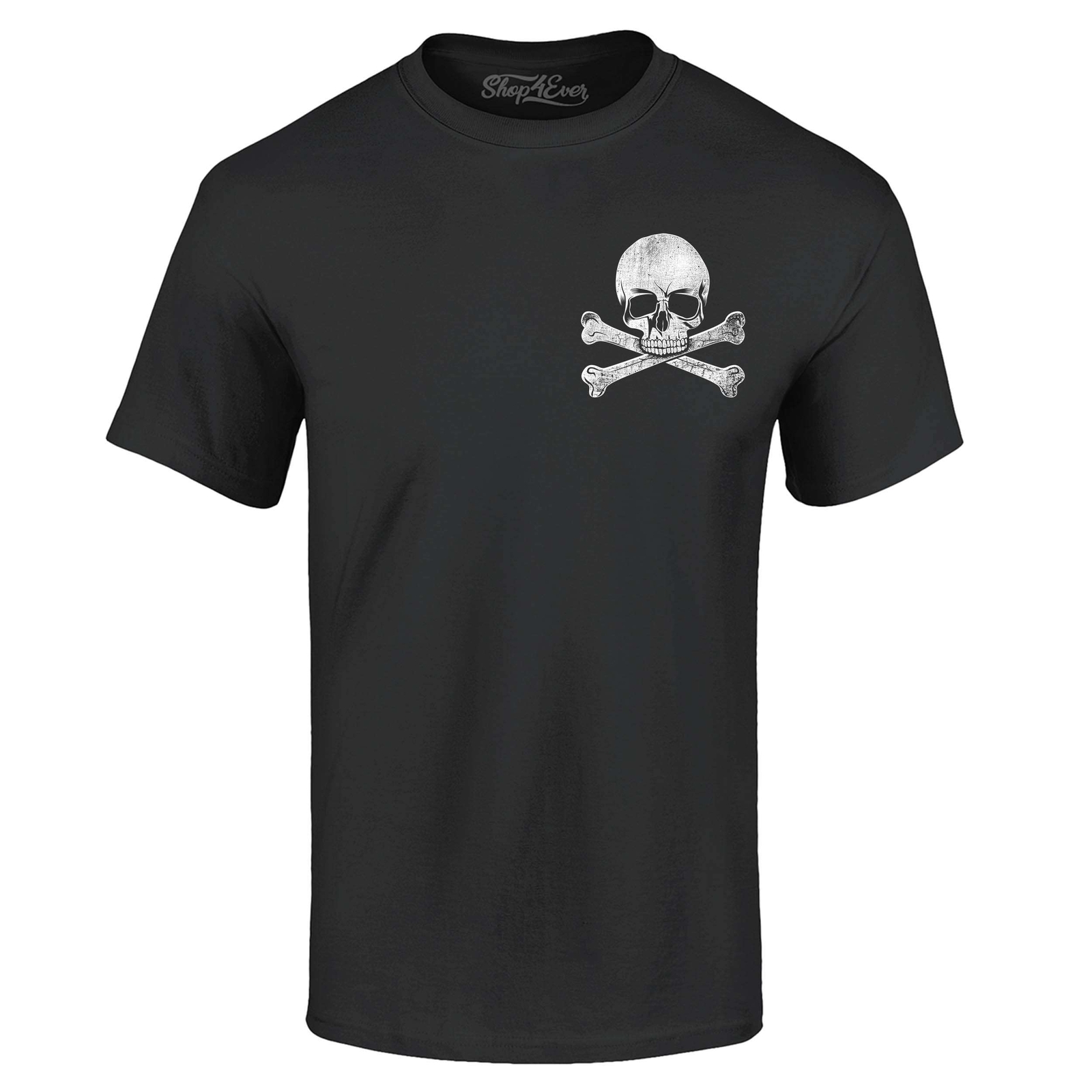 Distressed Skull and Crossbones Pocket Size T-shirt Novelty Shirt