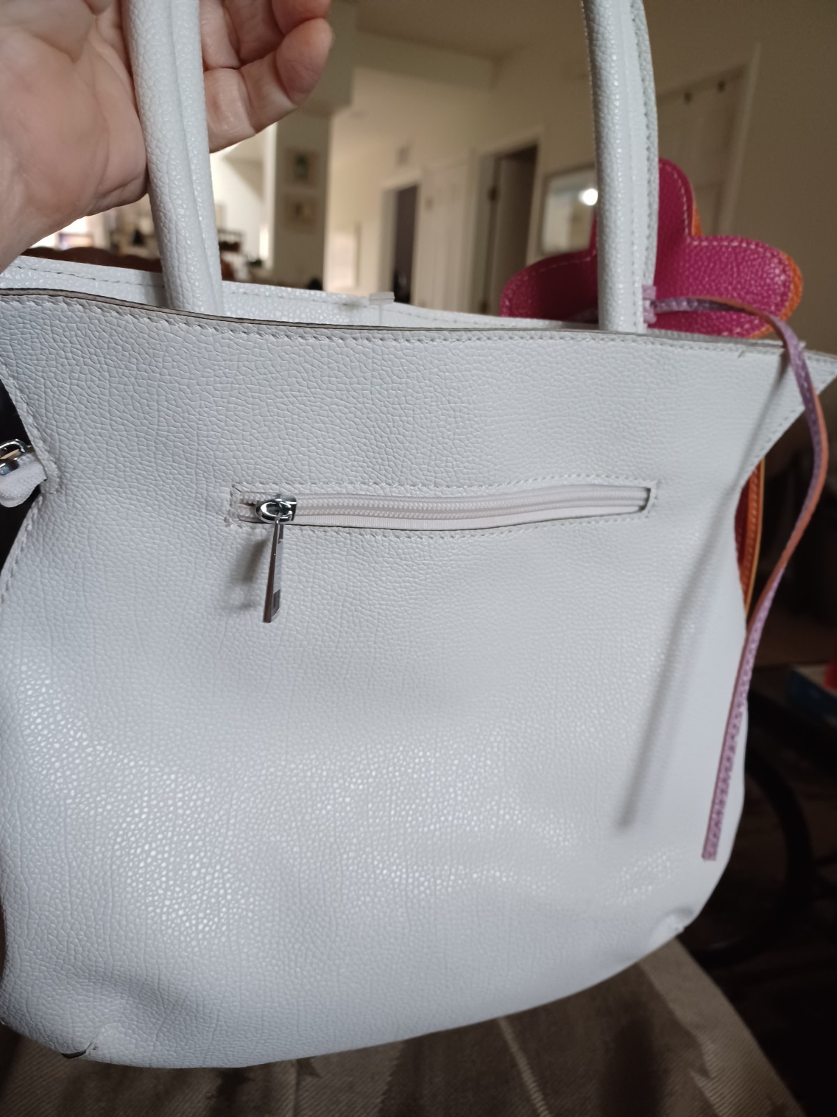 Mellow World Aster 3D Flower Tassel 100% Vegan Leather White Handbag Purse