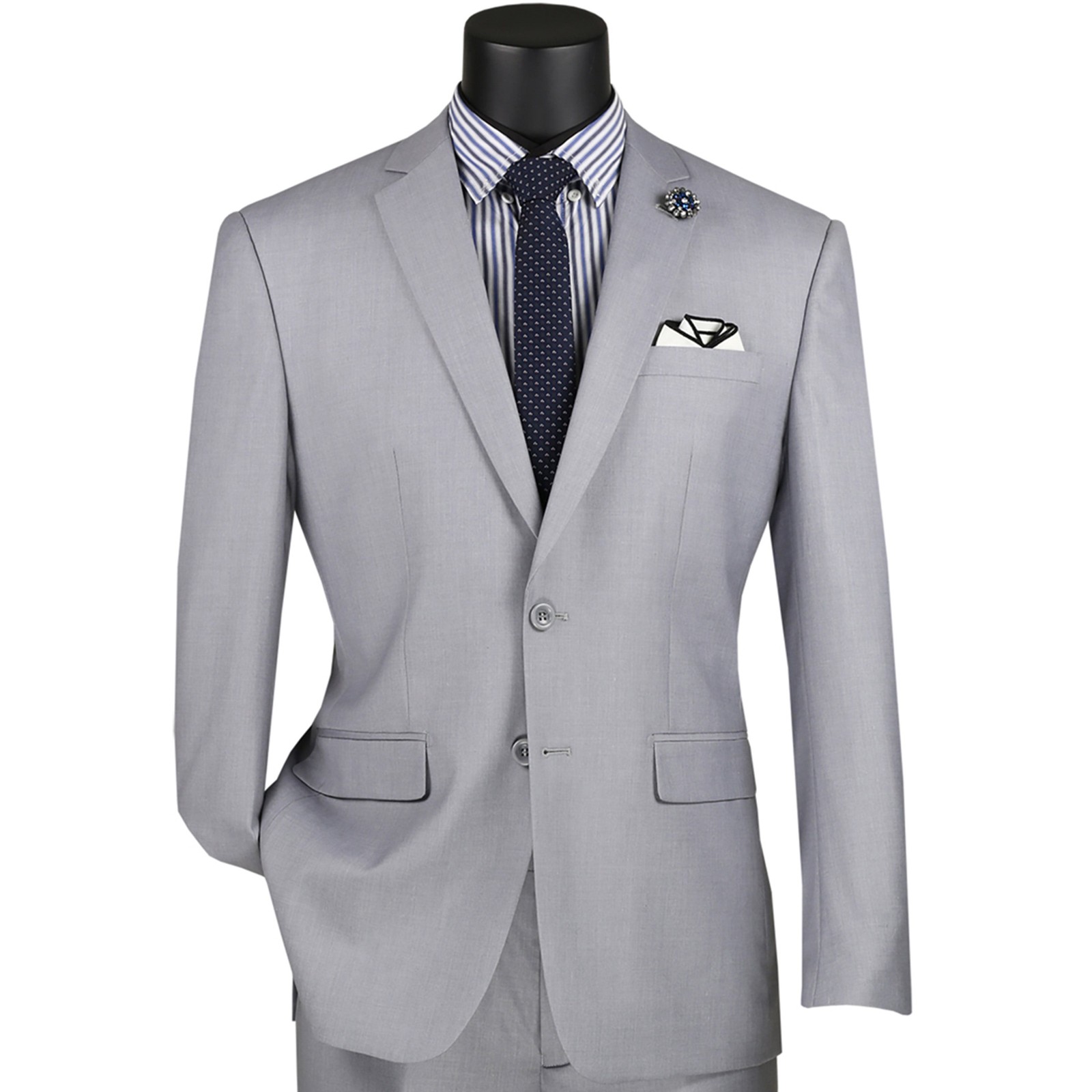 VINCI Men’s Light Gray 2-Button Slim Fit Suit – NEW