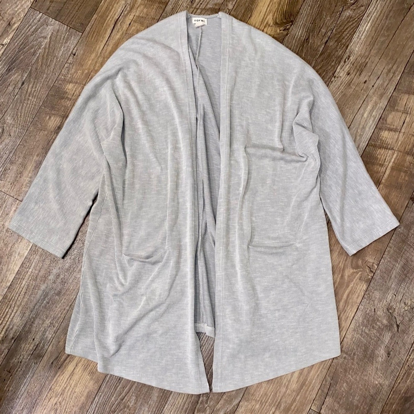 DONNI. Ribbed Lightweight Sweater Cardigan Jacket Coat in Sandwash OSFA