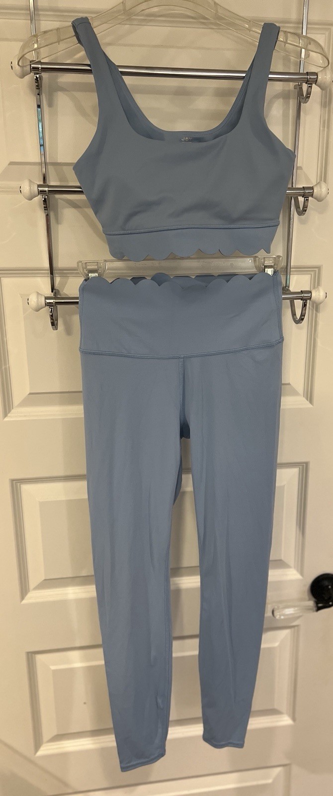 JOYLAB Women’s Blue Scalloped Sports Bra & Leggings 2-Piece Set XS Yoga