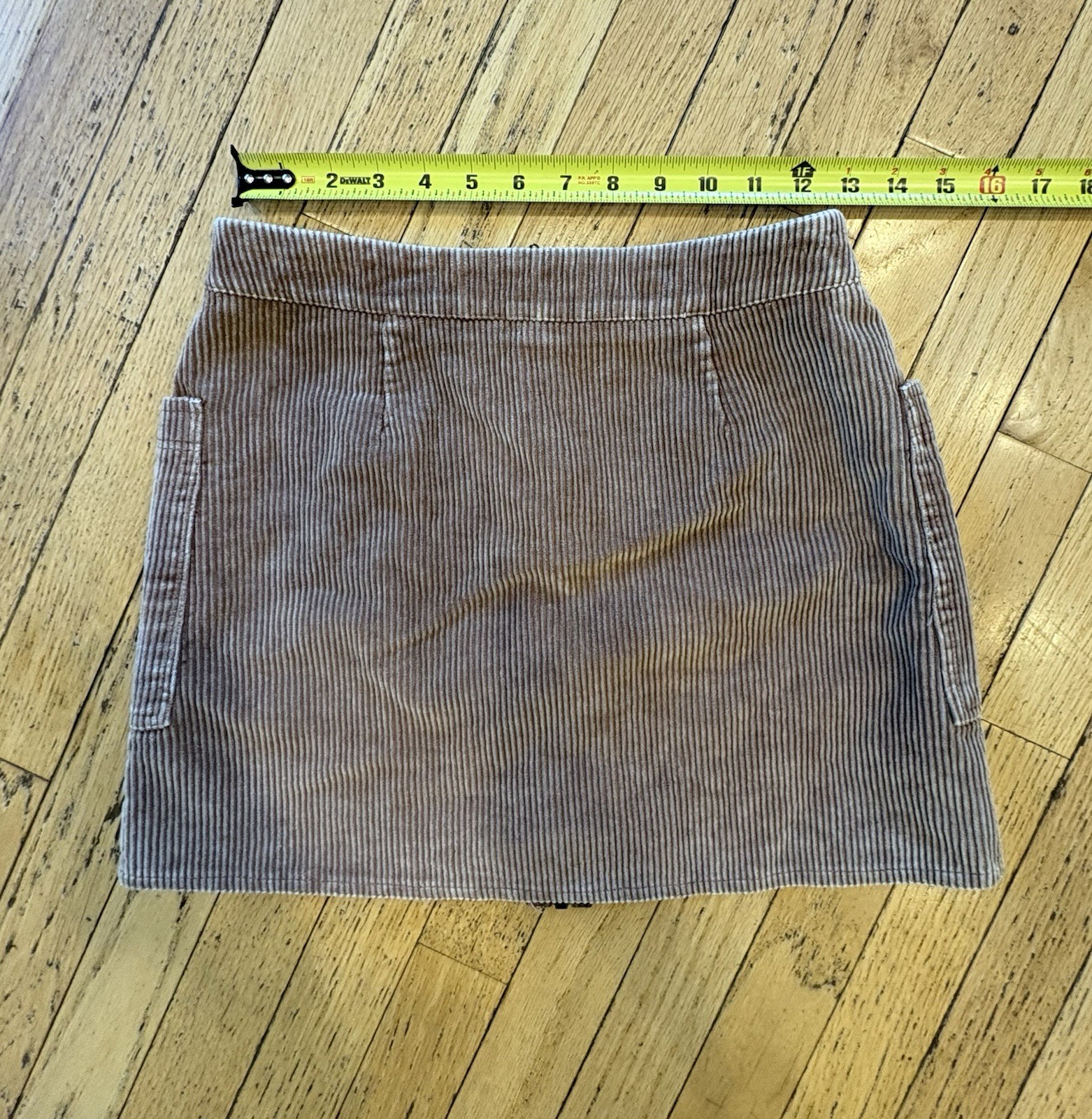 She + Sky Brown Corduroy Mini Skirt Front Zip Closure Pockets Size S