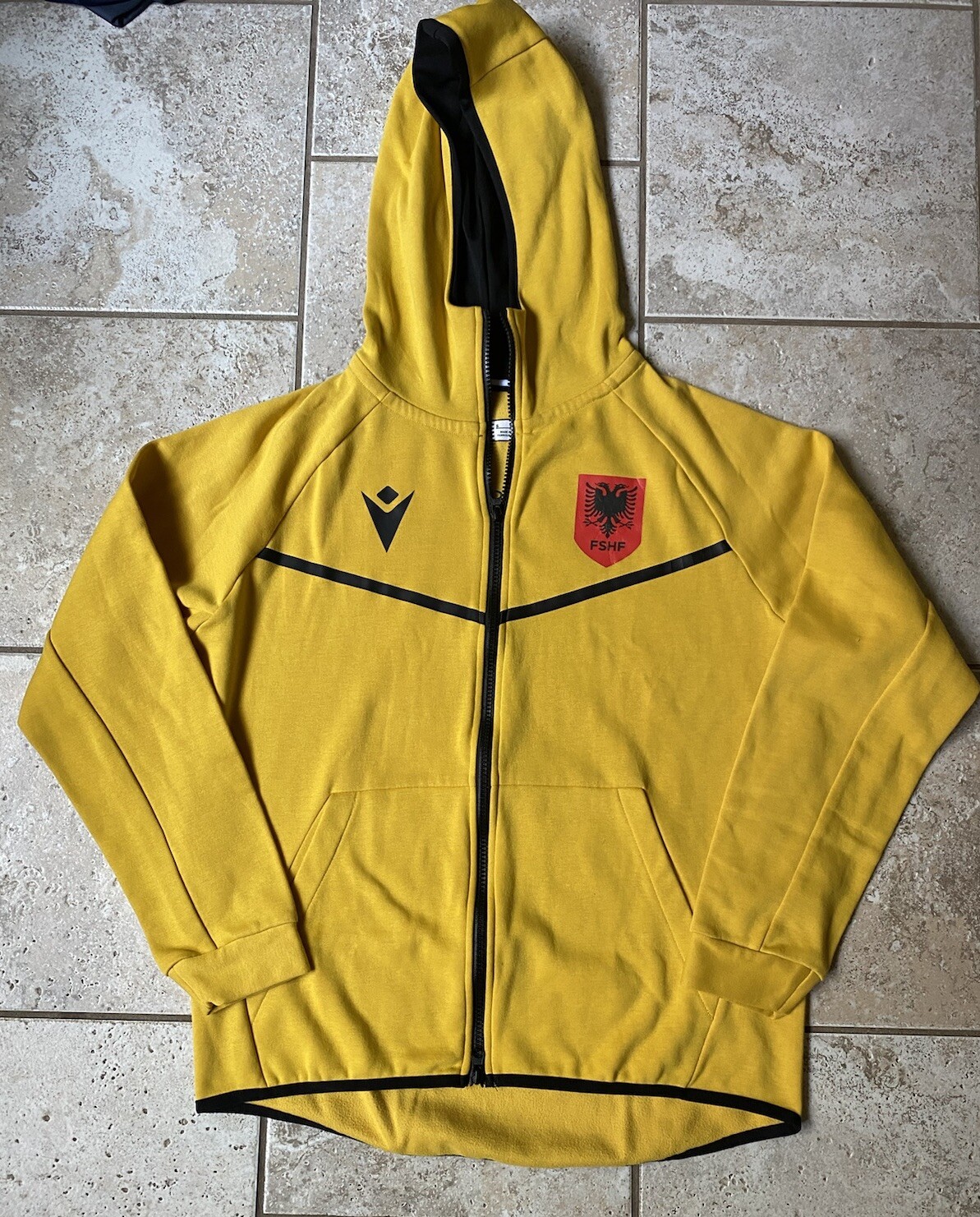 Men’s Albania National Team Macron Yellow Zip-up Hoodie, Great Condition, Small