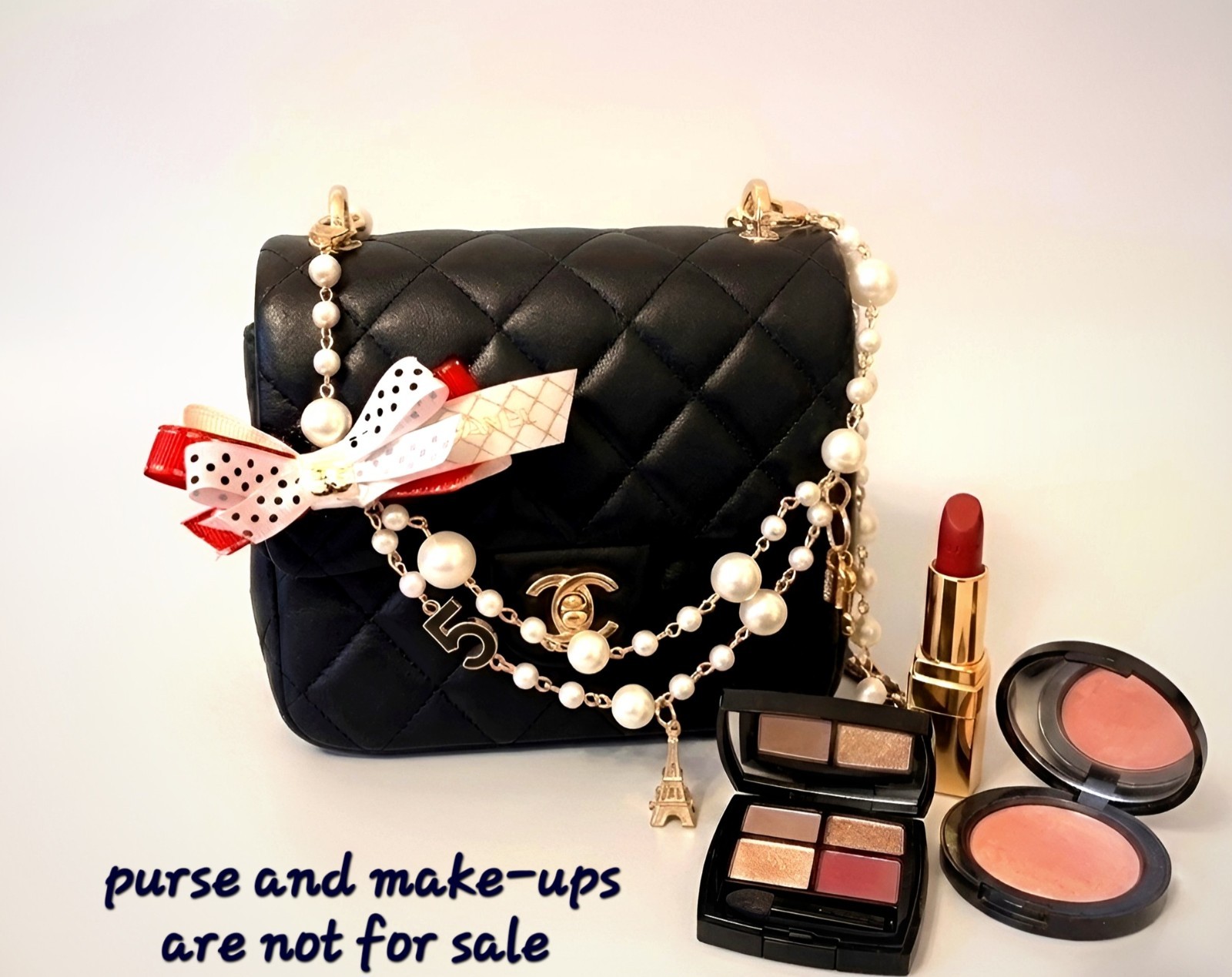 Classic Fashion Purse Bag Decor Chain Pearl Charm Black/Red