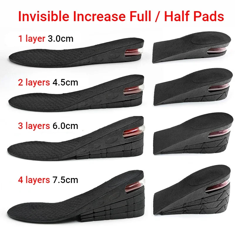 7.5Cm 6Cm 4.5Cm 3Cm Air Cushion Elevator Shoe Insole Lifts Inserts Half Insoles