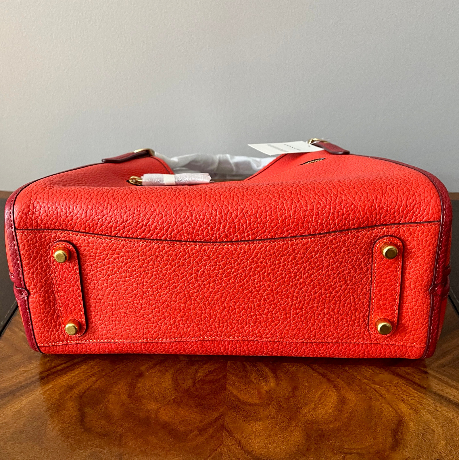 NWT COACH LORI SHOULDER BAG Red Orange 2-Tone Pebble Leather 3-Compartments $395