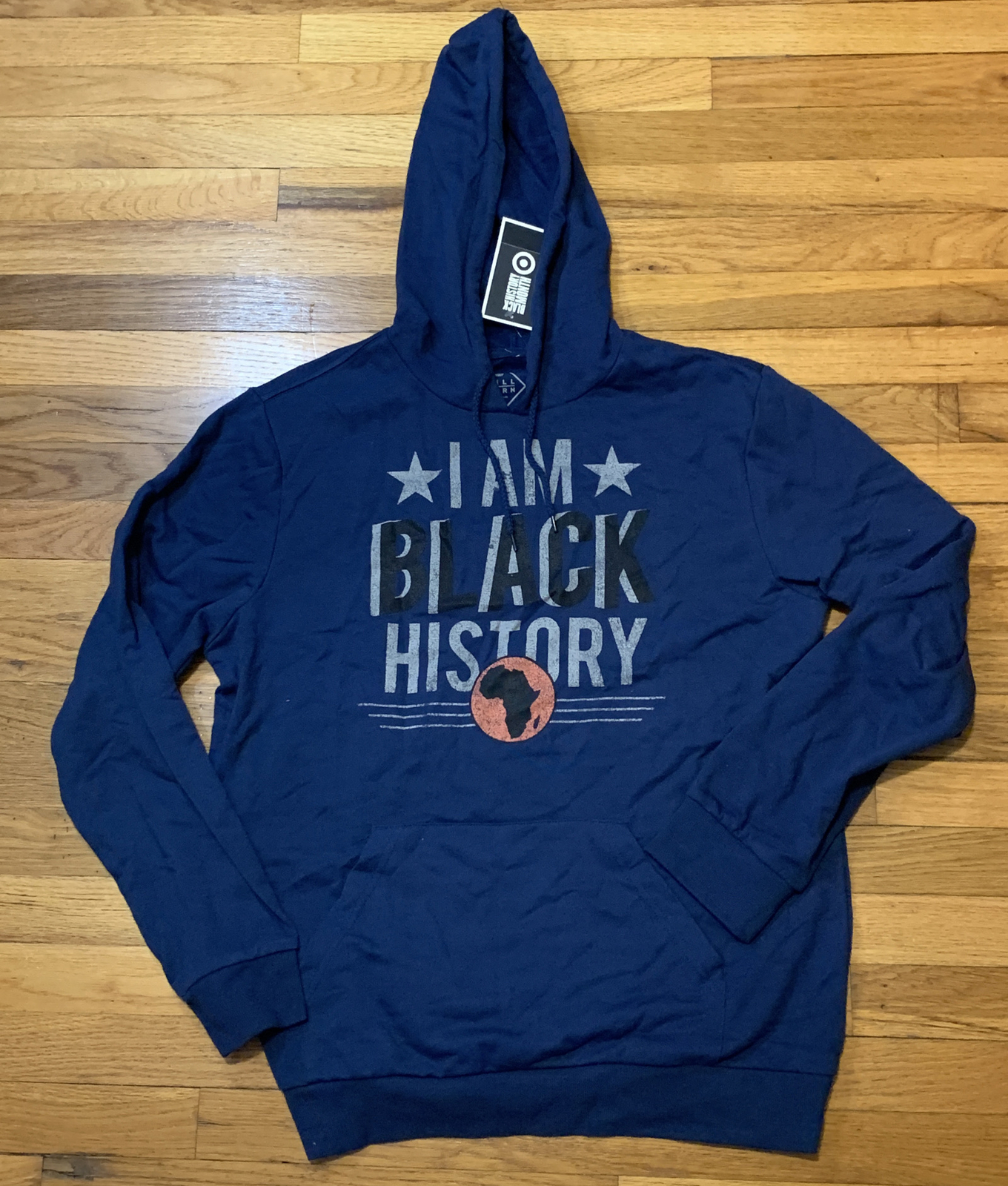 NWT L Blue, Mens Hooded Sweatshirt, “I Am Black History”