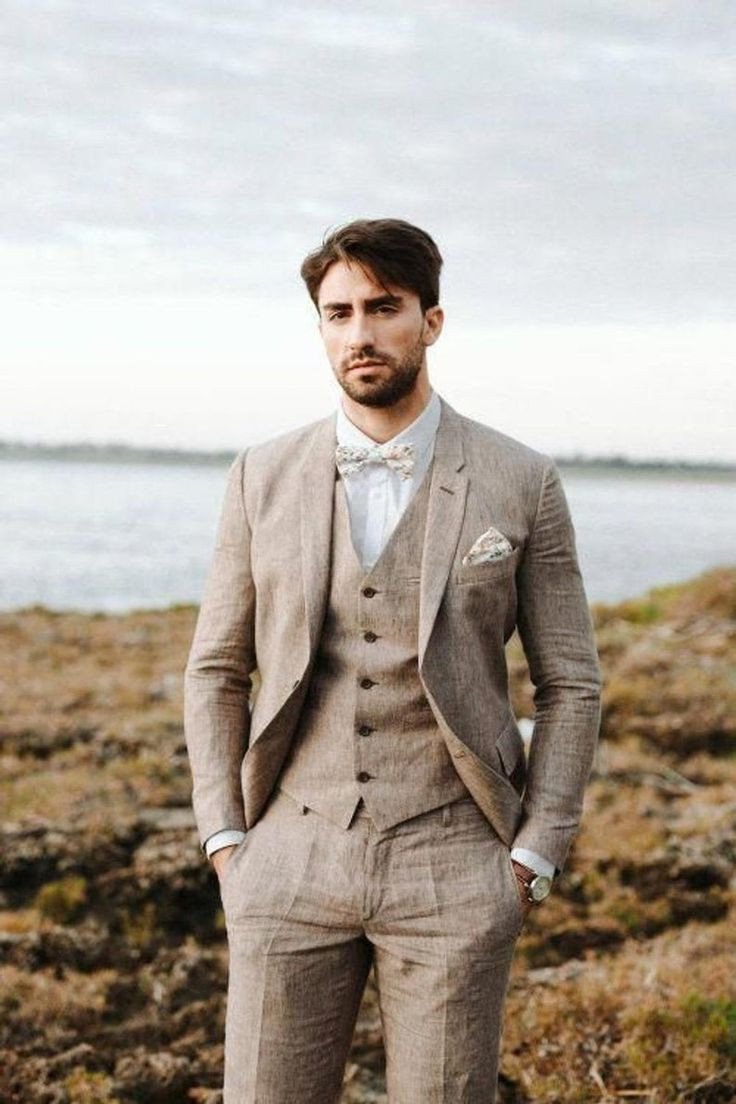 Men Multi Color Linen 3 Piece Suit Notch Lapel Summer Wedding Formal Outfit