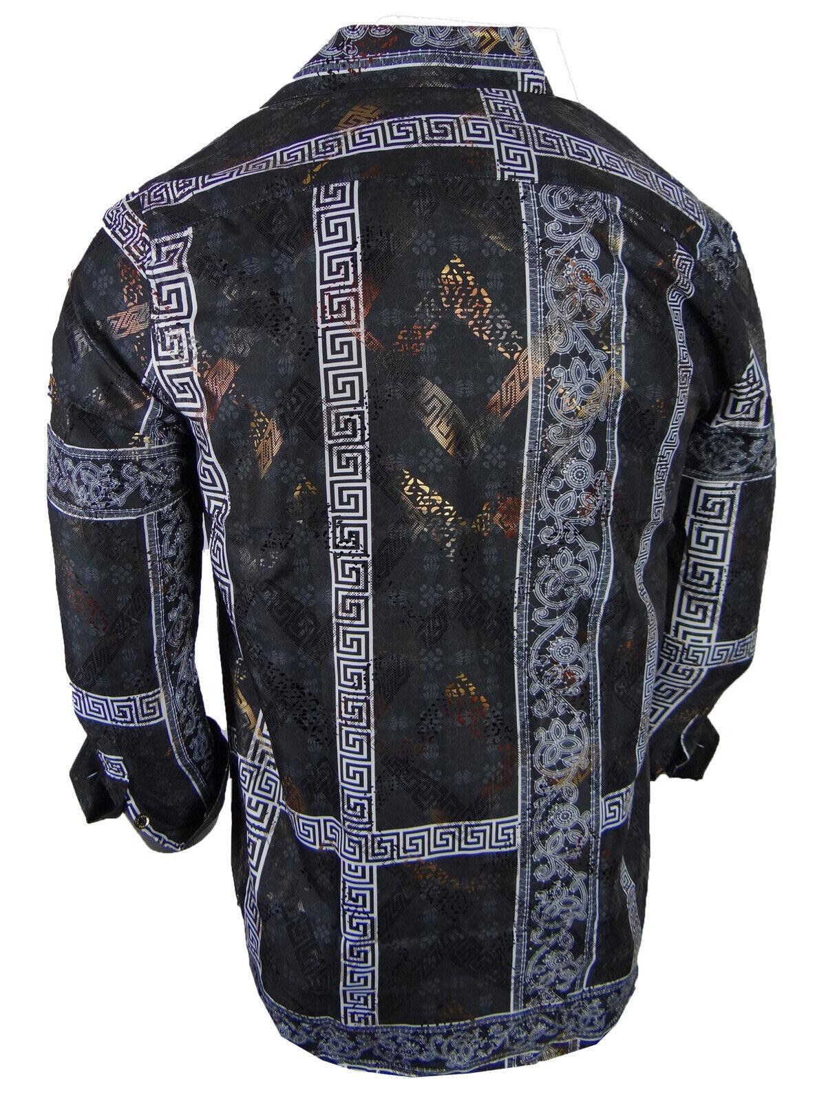 Mens Shirt Italian Stripe Floral Prints Gold Overlay Stretch Slim Fit Button Up