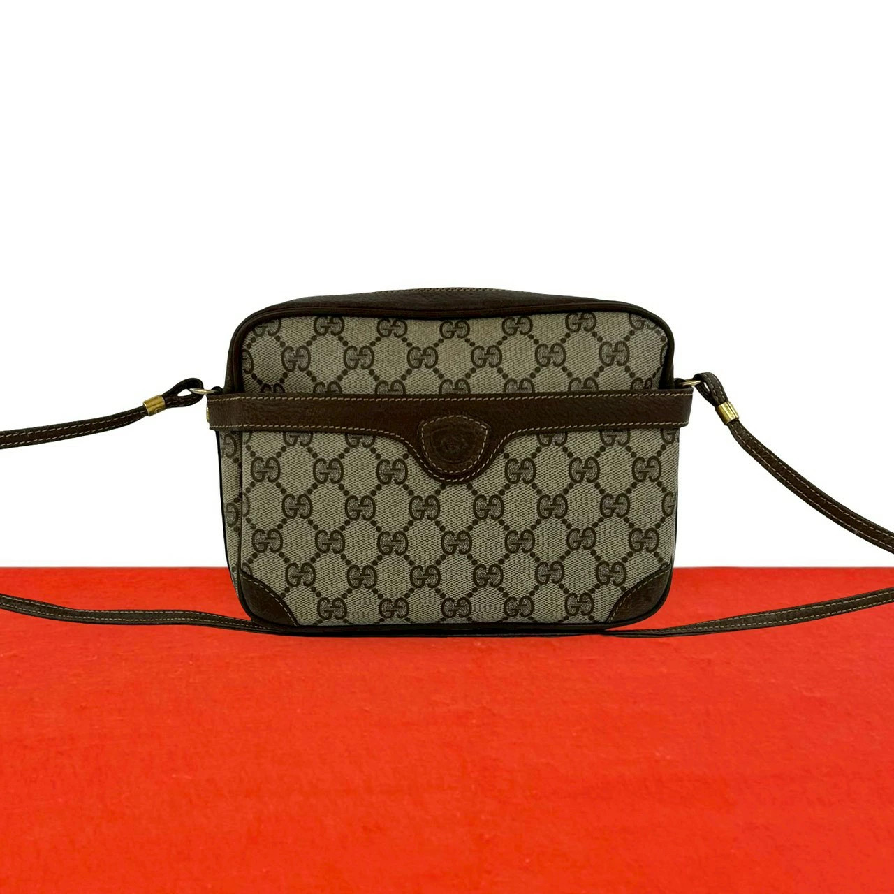 GUCCI Vintage Old Gucci GG Logo Pattern Leather Mini Shoulder Bag Pochette Brown