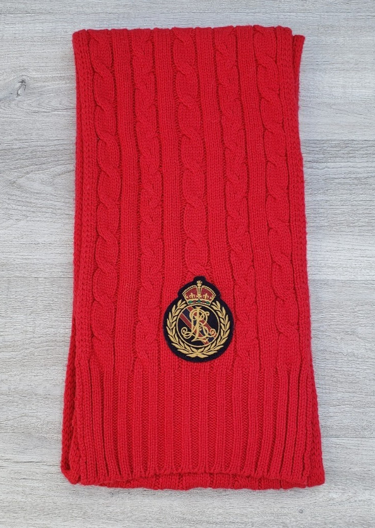 Lauren Ralph Lauren Red Cable Knit Crest Scarf One Size Preppy Equestrian