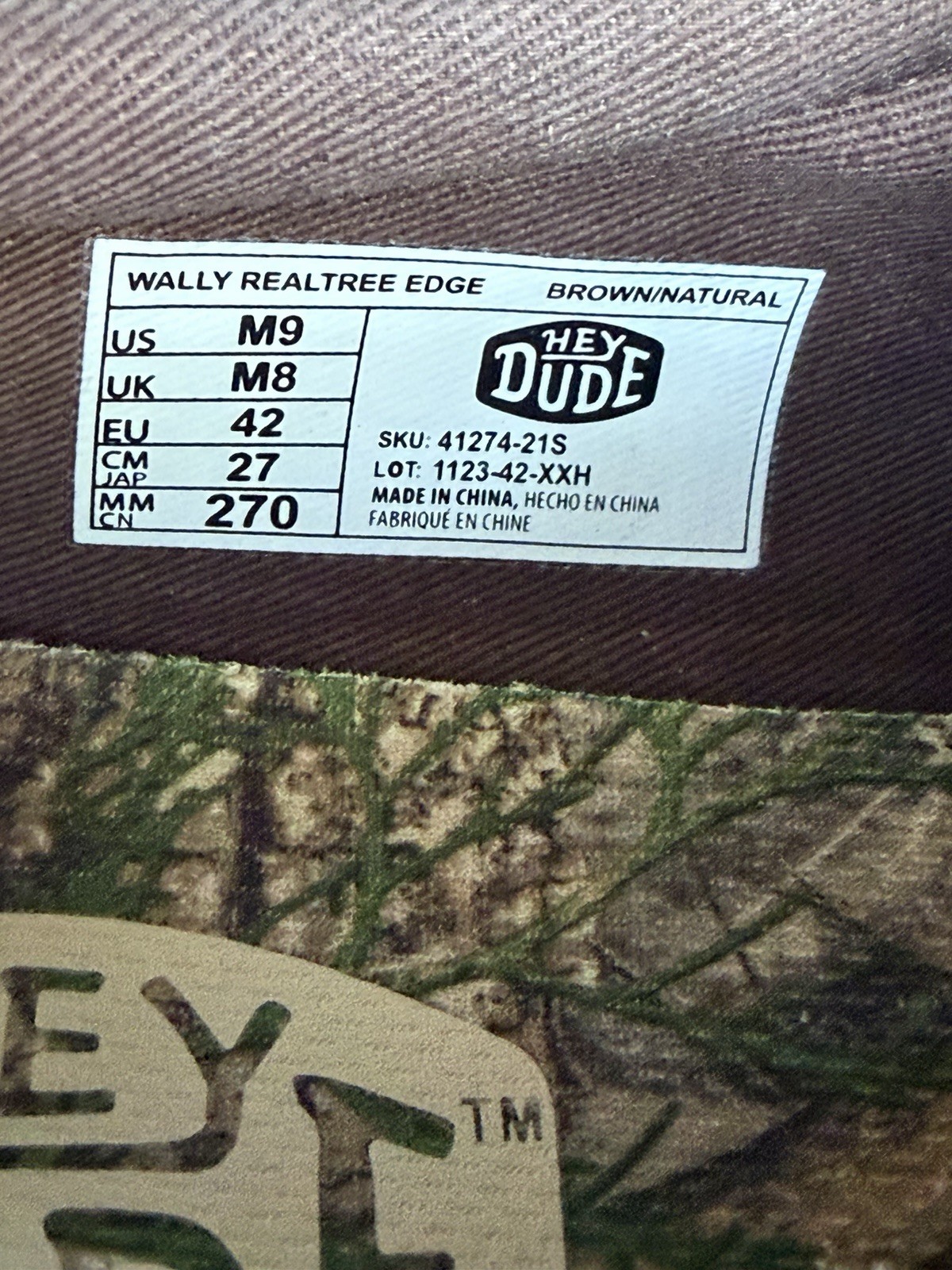 HEYDUDE Wally Realtree Edge Men’s Canvas Slip-On Camo Brown/Green US 9