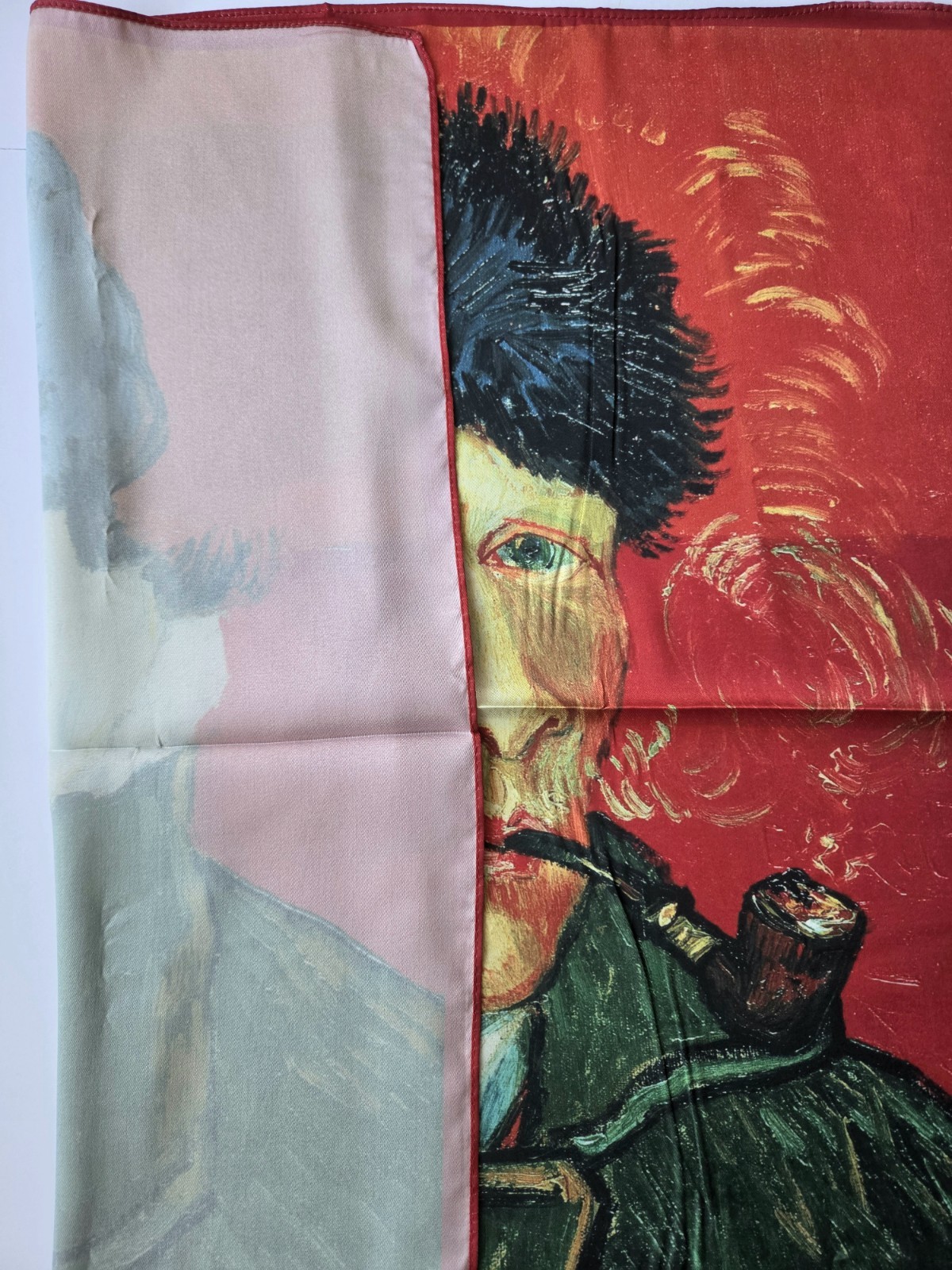 NEW Van Gogh Self Portrait Art SCARF Faux Silk Red Impressionism Man 21″ READ