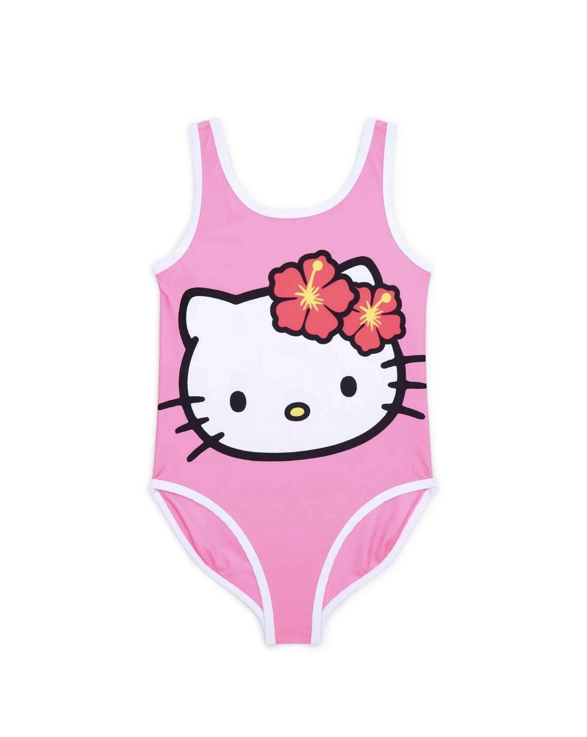Hello Kitty Swimsuit Girls Size S 6/6x Pink Hawaiian SPF 50+ Protection NWT