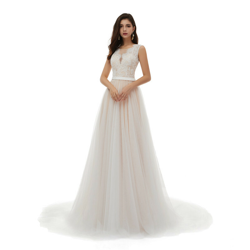 Boho Illusion Lace Beach Wedding Dress Hollow Bridal Gown 2 4 6 8 10 12 14 16+