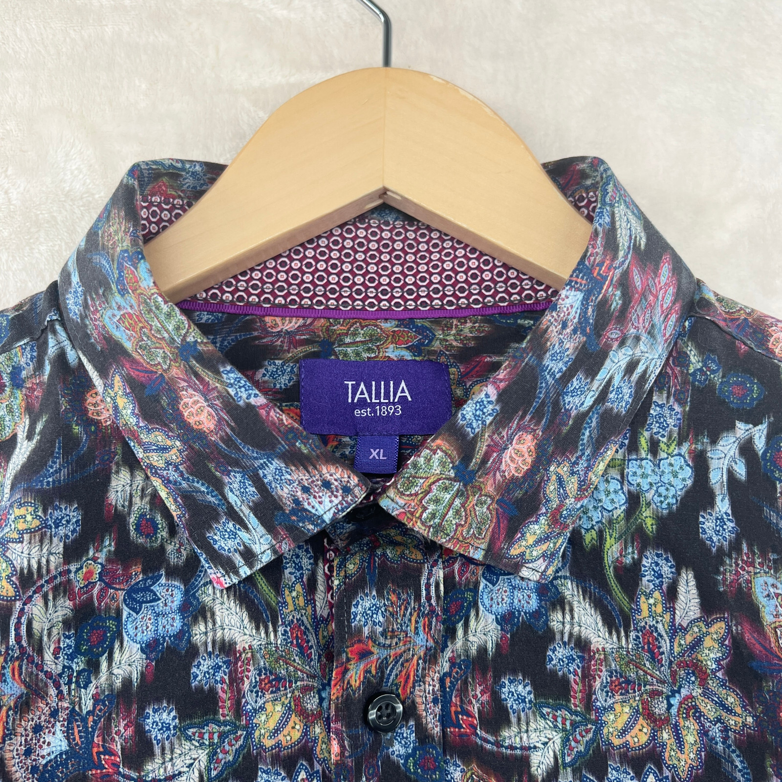 Tallia Men’s Size XL Floral Stretch Cotton Long Sleeve Flip Cuffs Casual Shirt