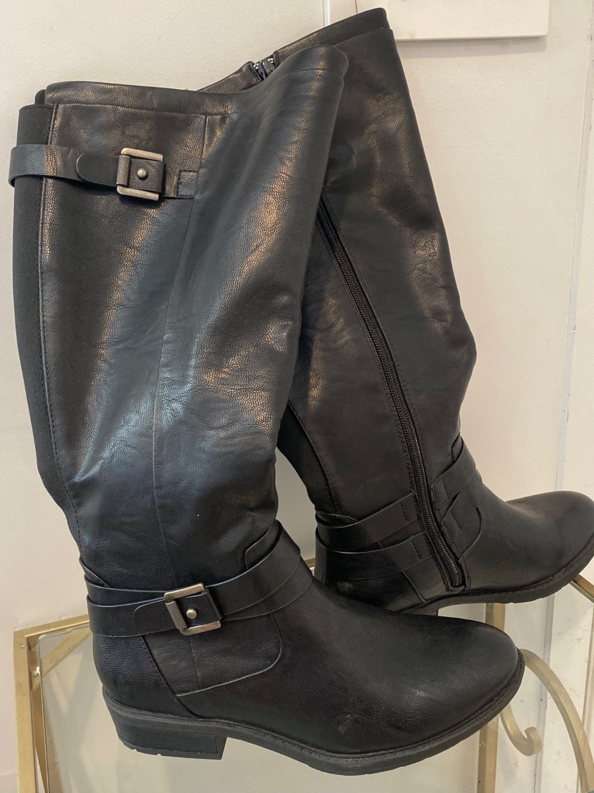 Baretraps Black yalina Knee-High Womens Boots With Buckle & Side Zipper Ss 6 wc