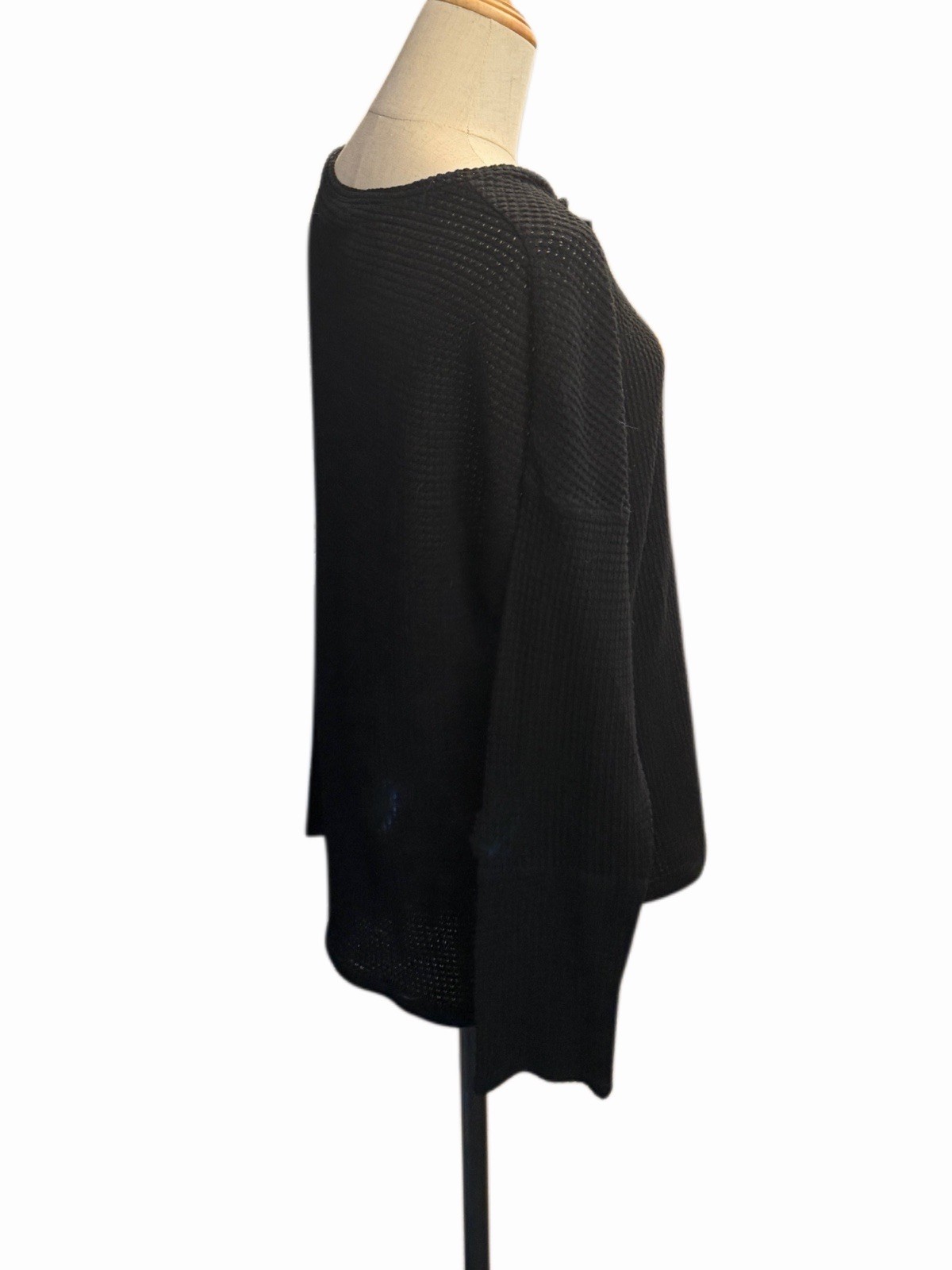 PINKMSTYLE Women’s XL Black Cotton Sweater Open Knit Long-Sleeve Hippie Boho