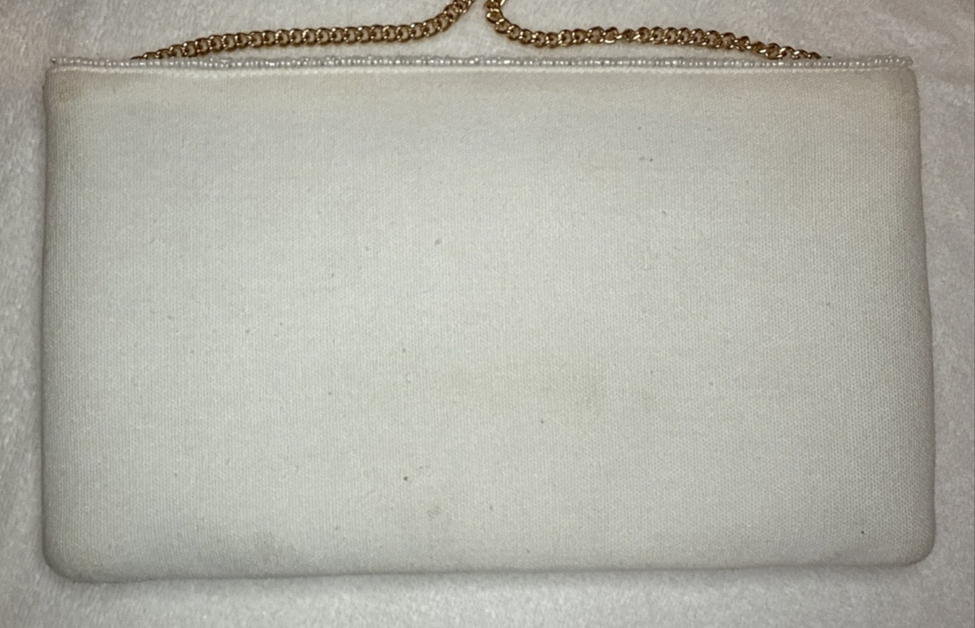 Bride Clutch Embroidered Glass Beaded Gold Tone Chain Strap Classy Elegant