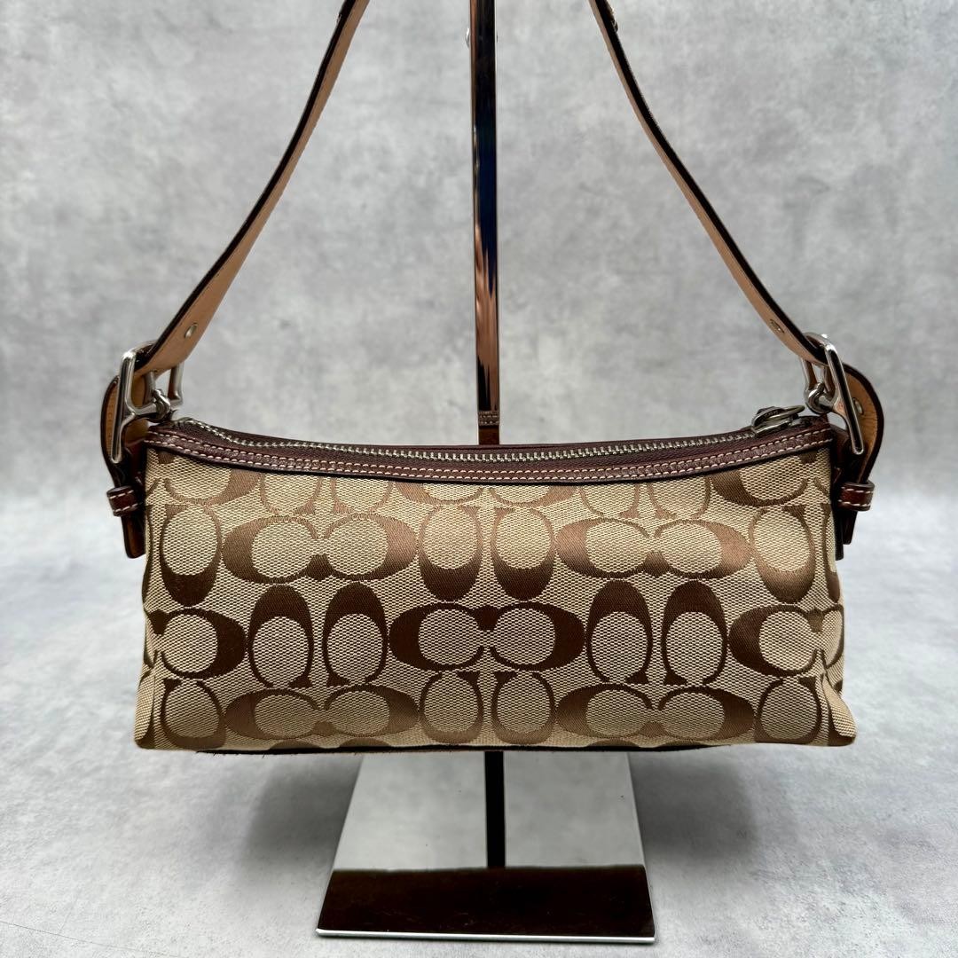 COACH Signature Accessory Pouch Stripe 7039 Brown Vintage Small Shoulder bag