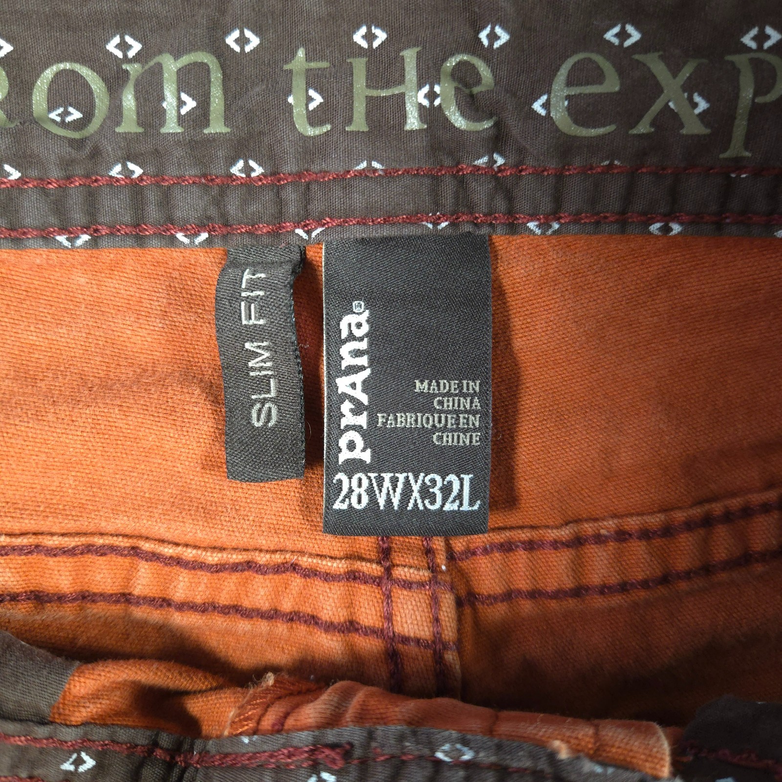 Prana Pants Size 28×32 Organic Cotton Burnt Sienna Slim Fit Medium Wash