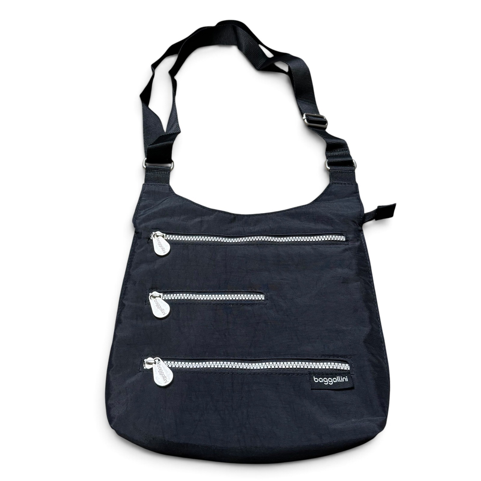 Baggallini Black Nylon Triple Zip Everywhere Crossbody Travel Bag Organizer