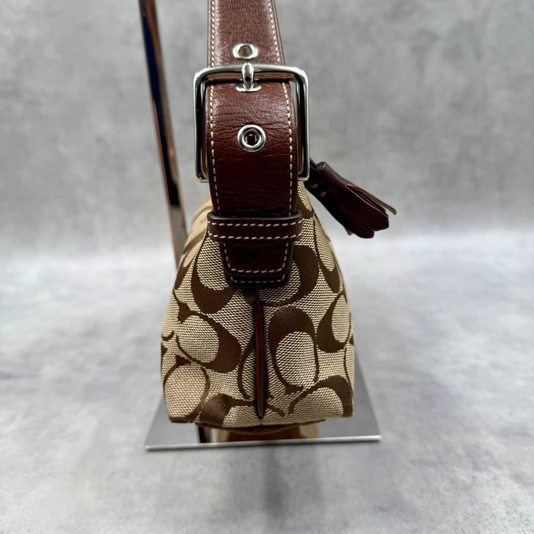 COACH Signature Accessory Pouch Stripe 7039 Brown Vintage Small Shoulder bag