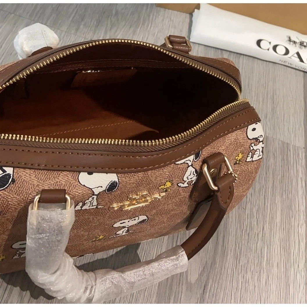 NWT Coach X Peanuts CBM33 Rowan Satchel Bag Signature Canvas Snoopy Print Outlet