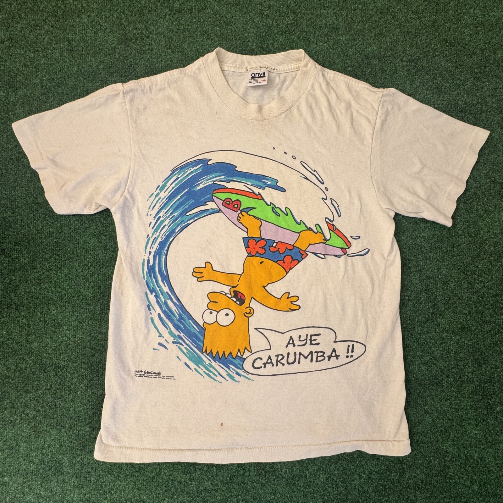 Vintage Bart Simpson Aye Carumba Surf 1989 Single Stitch Medium USA Anvil Tshirt